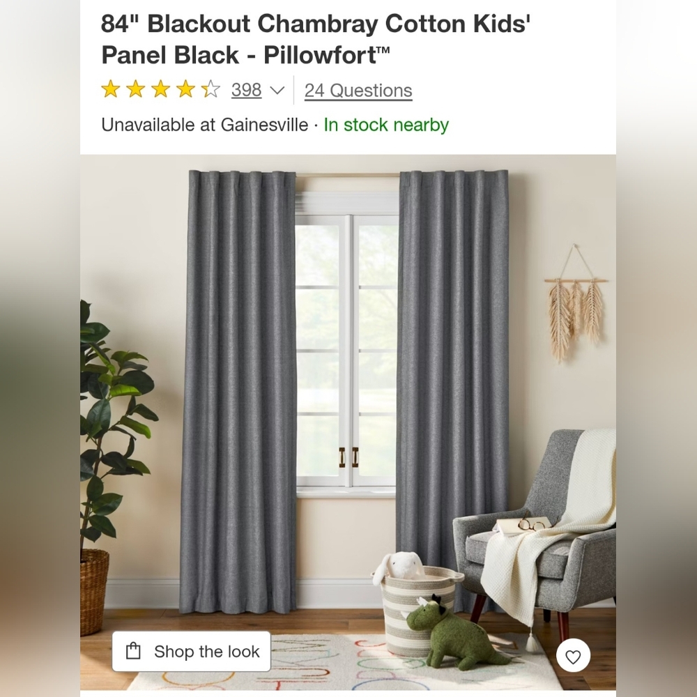 2 panels of pillowfort blackout curtains